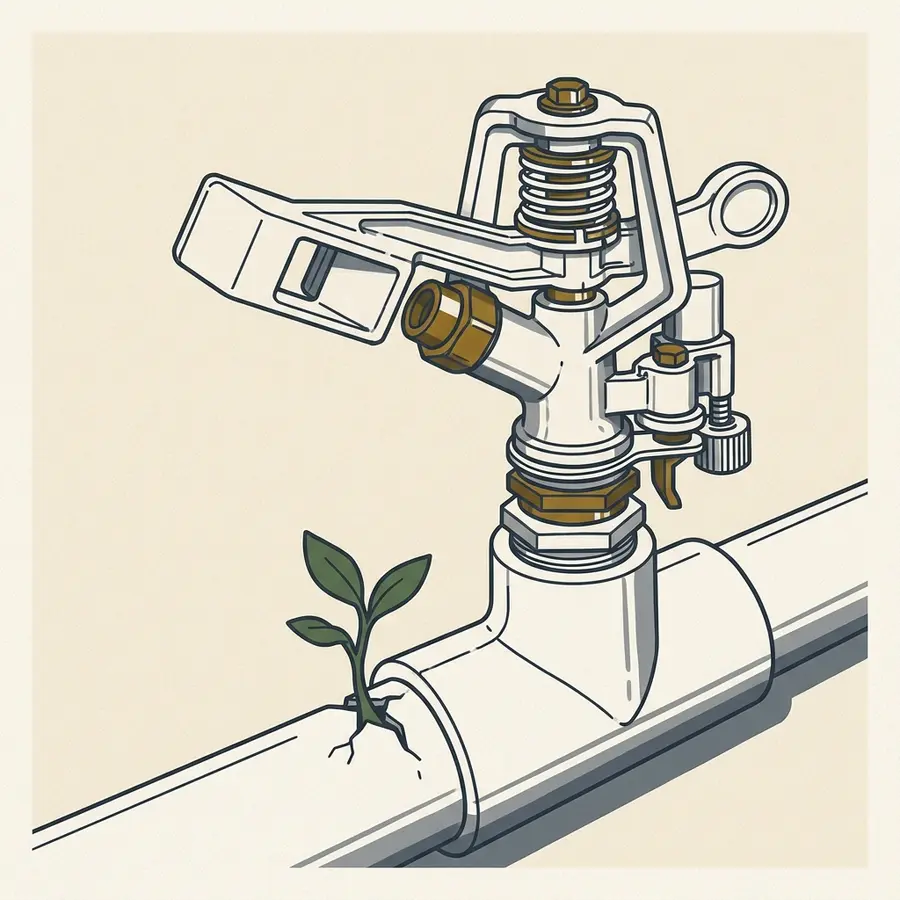 Close line illustration of a sprinkler head and pipe fitting